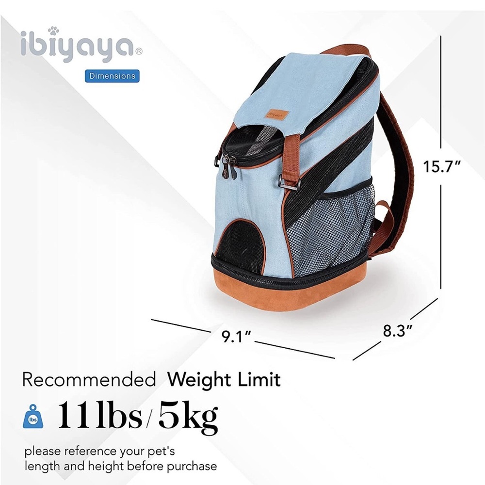 Ibiyaya New Denim Fun Lightweight
Pet Backpack Cat & Dog Carrier, Denim, Small - Picture 3 of 10
